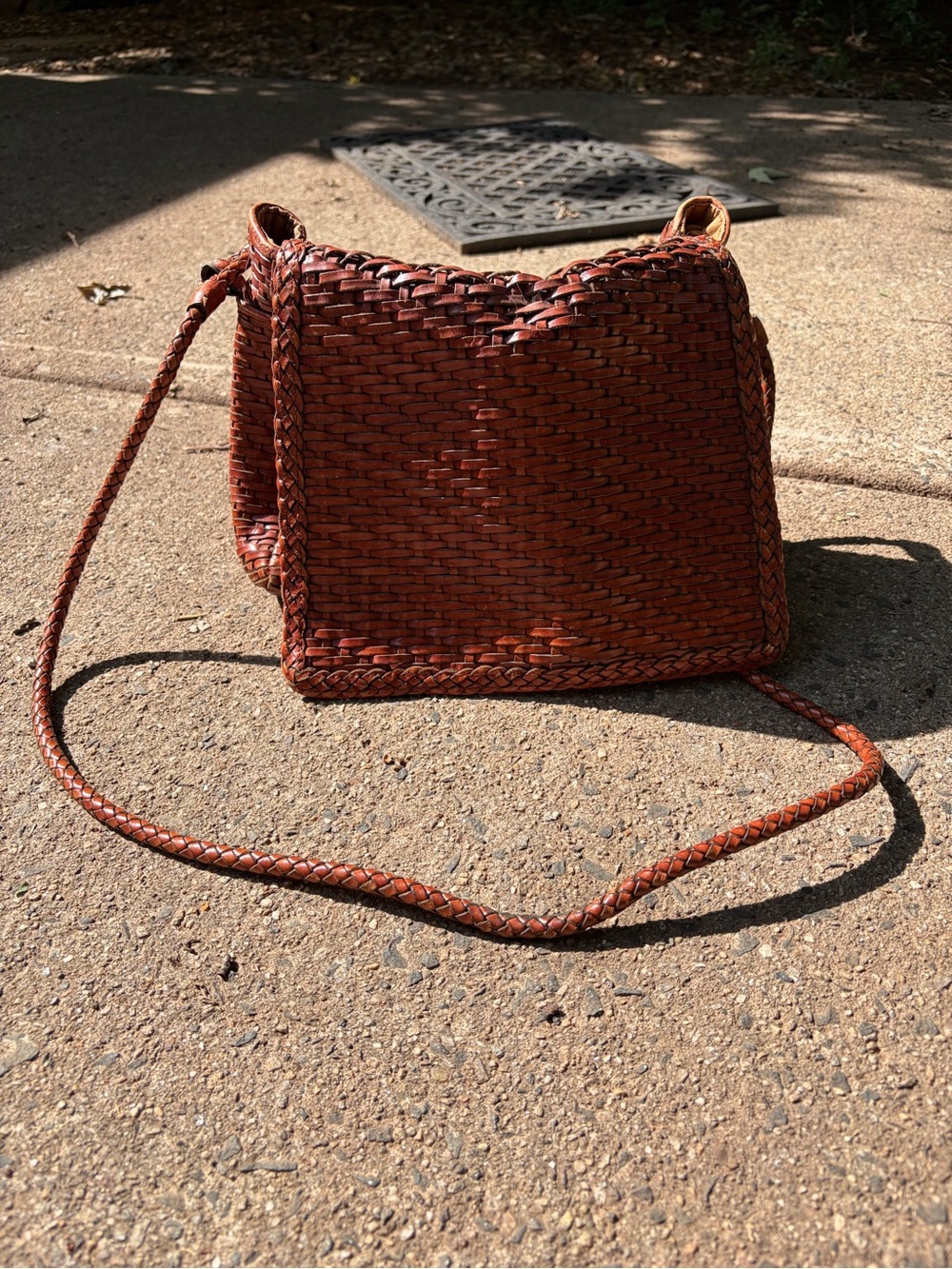 Vintage Talbots Woven Crossbody Shoulder Bag in Rich Brown